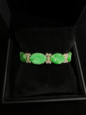 Beautiful Unique 14K White Gold Diamond and Jadeite Bracelet - $25K APR Value w/ CoA!