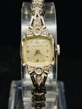 BENRUS 1920'S VINTAGE BEAUTIFUL LADIES SOLID WHITE GOLD WATCH - $10K APR w/ COA!
