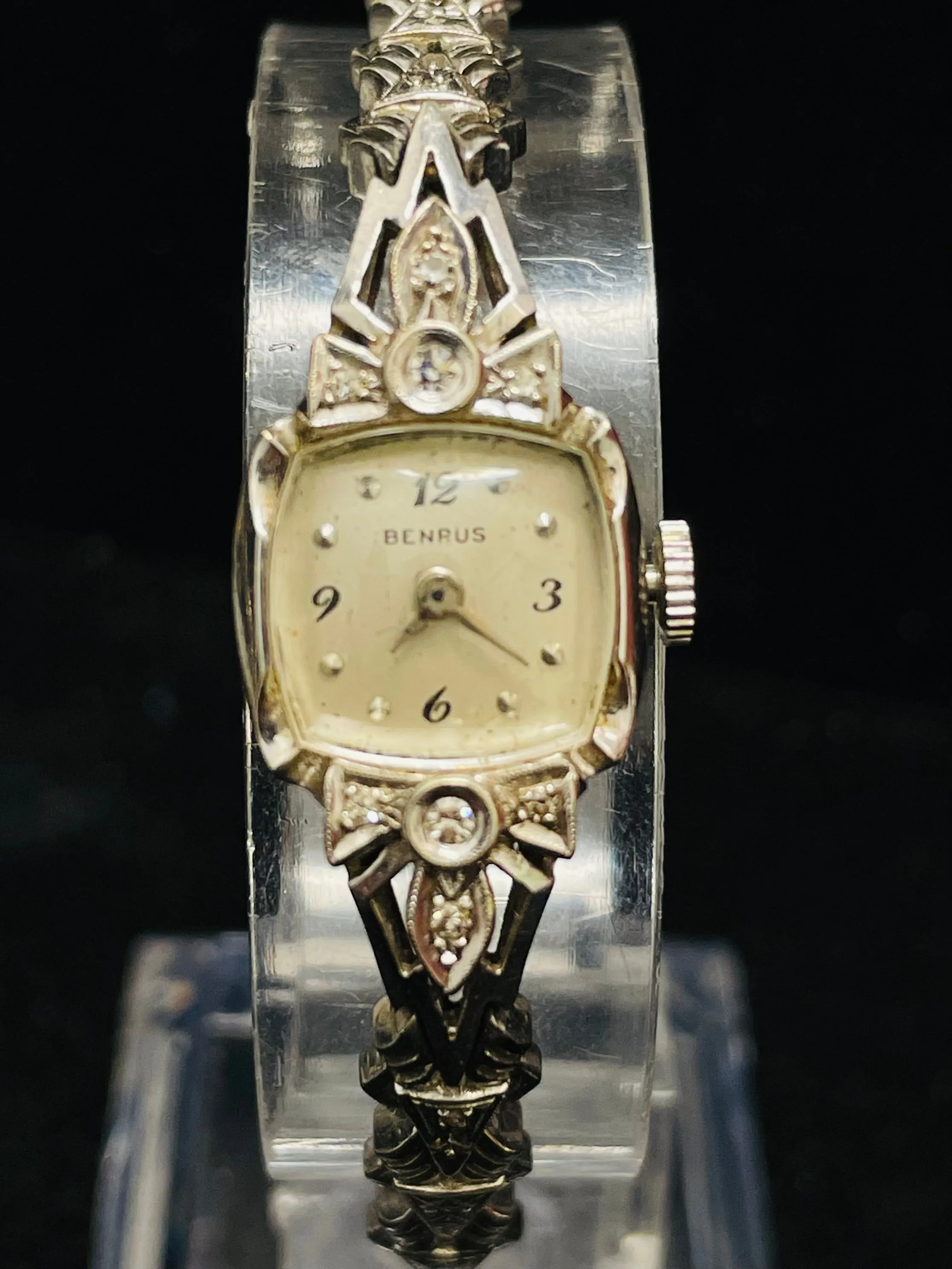 BENRUS 1920'S VINTAGE BEAUTIFUL LADIES SOLID WHITE GOLD WATCH - $10K APR w/ COA!