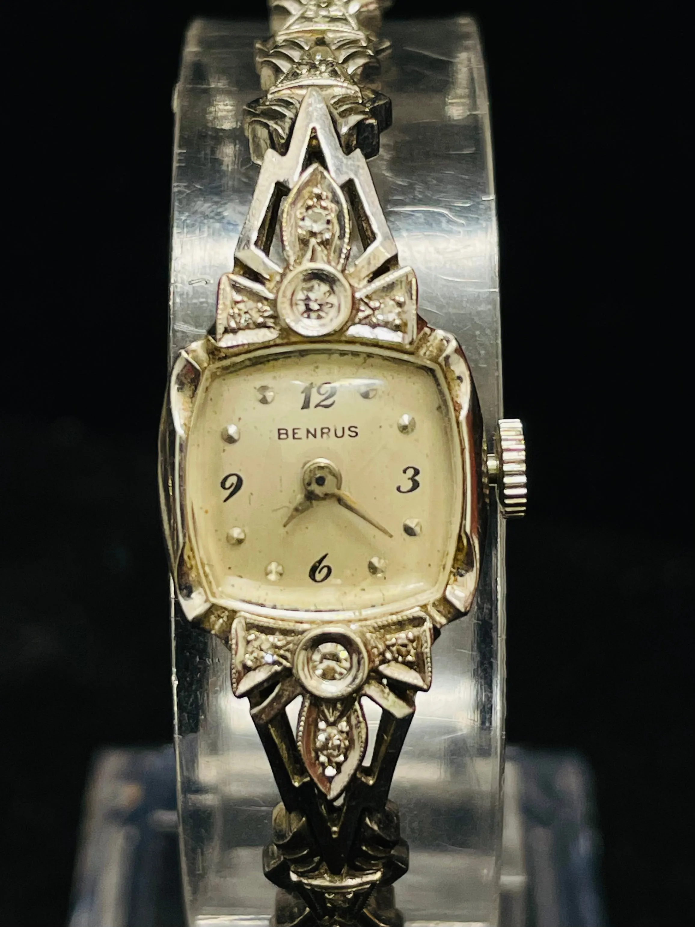 BENRUS 1920'S VINTAGE BEAUTIFUL LADIES SOLID WHITE GOLD WATCH - $10K APR w/ COA!