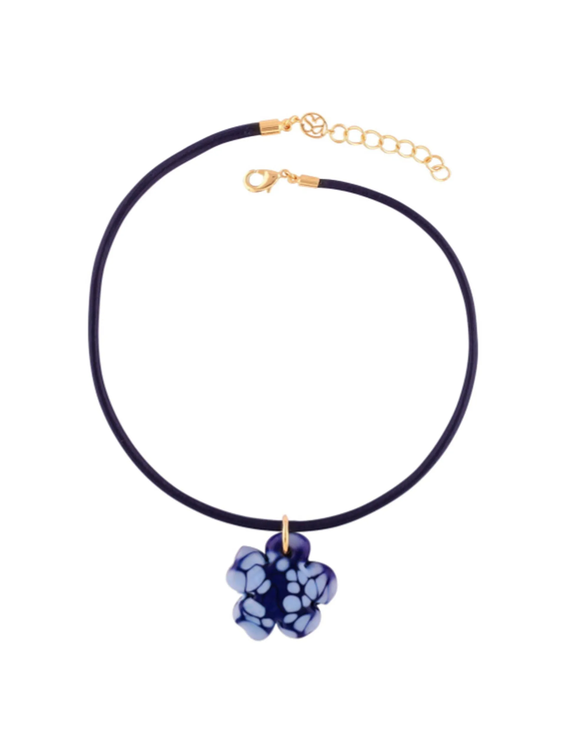 Blue clover leather cord necklace