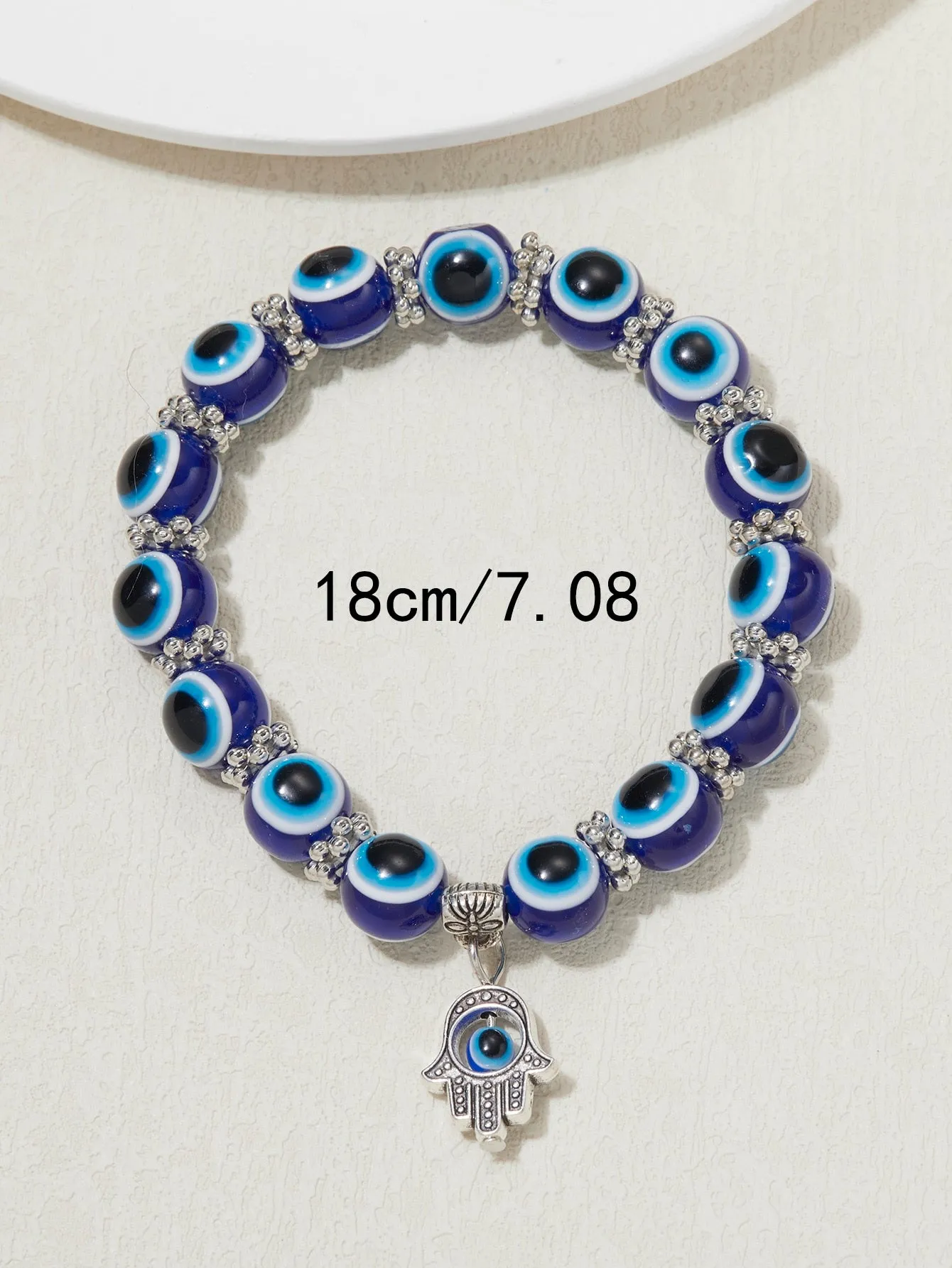 Blue Evil Eye Detail Hamsa Hand Charm Beaded Bracelet for Women Crafted Jewelry