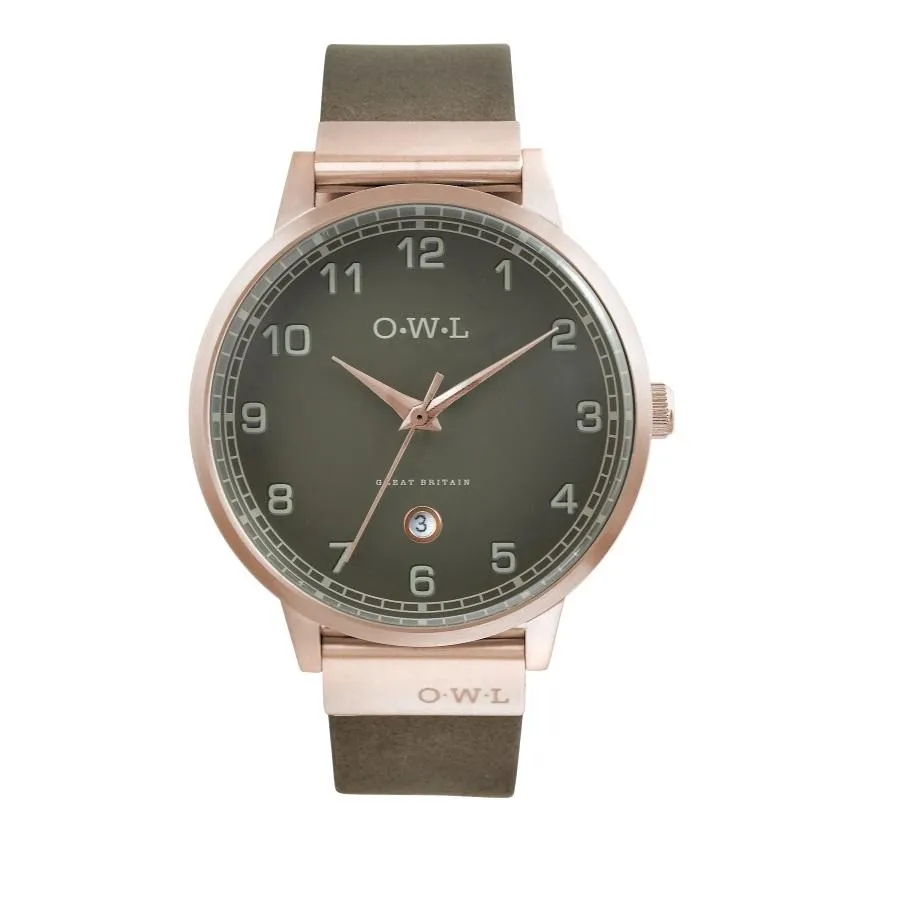 BRANCASTER WATCH WITH ROSE-GOLD CASE, STONE GREY DIAL & DISTRESSED LEATHER STRAP