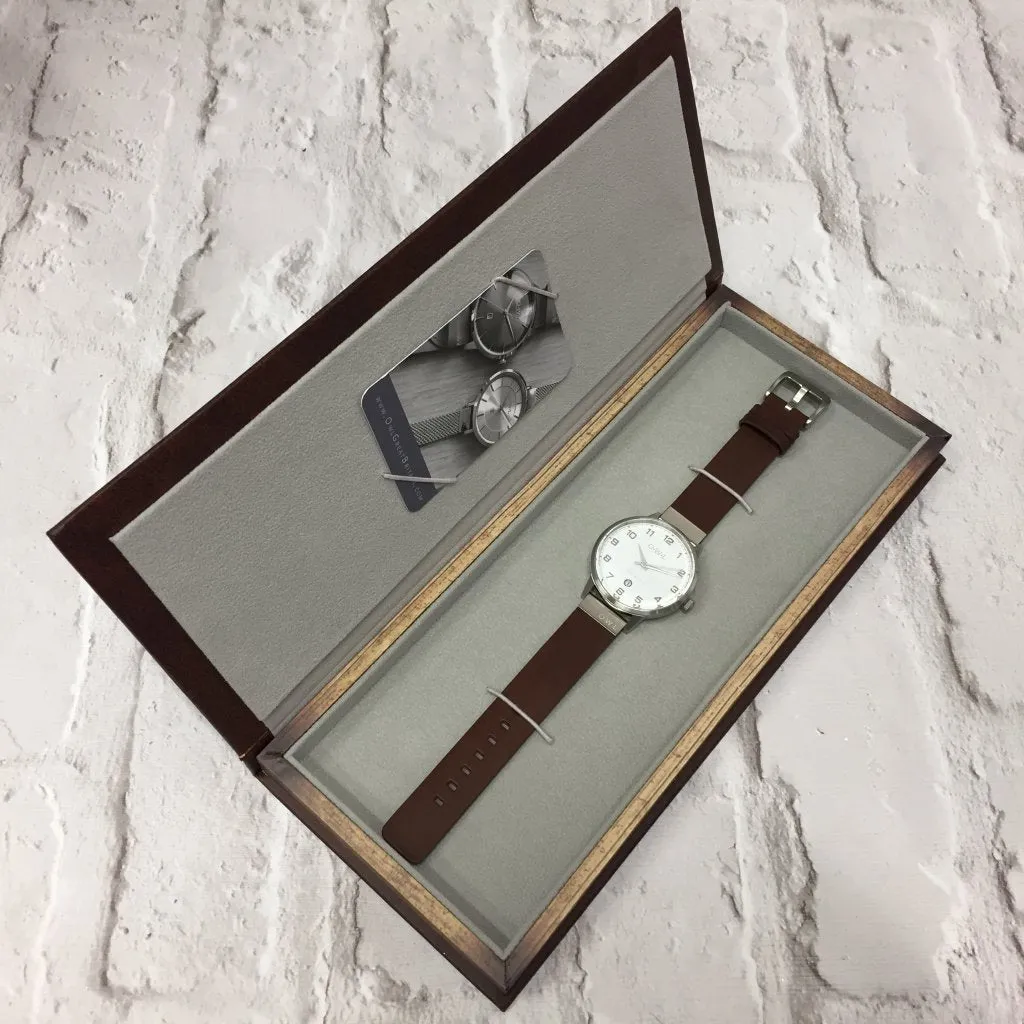 BRANCASTER WATCH WITH ROSE-GOLD CASE, STONE GREY DIAL & DISTRESSED LEATHER STRAP