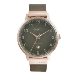 BRANCASTER WATCH WITH ROSE-GOLD CASE, STONE GREY DIAL & DISTRESSED LEATHER STRAP