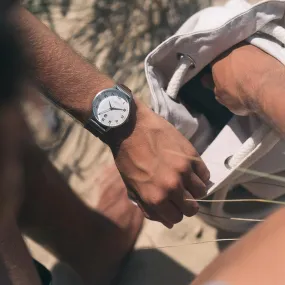 BRANCASTER WATCH WITH SILVER CASE, WHITE DIAL & DISTRESSED LEATHER STRAP