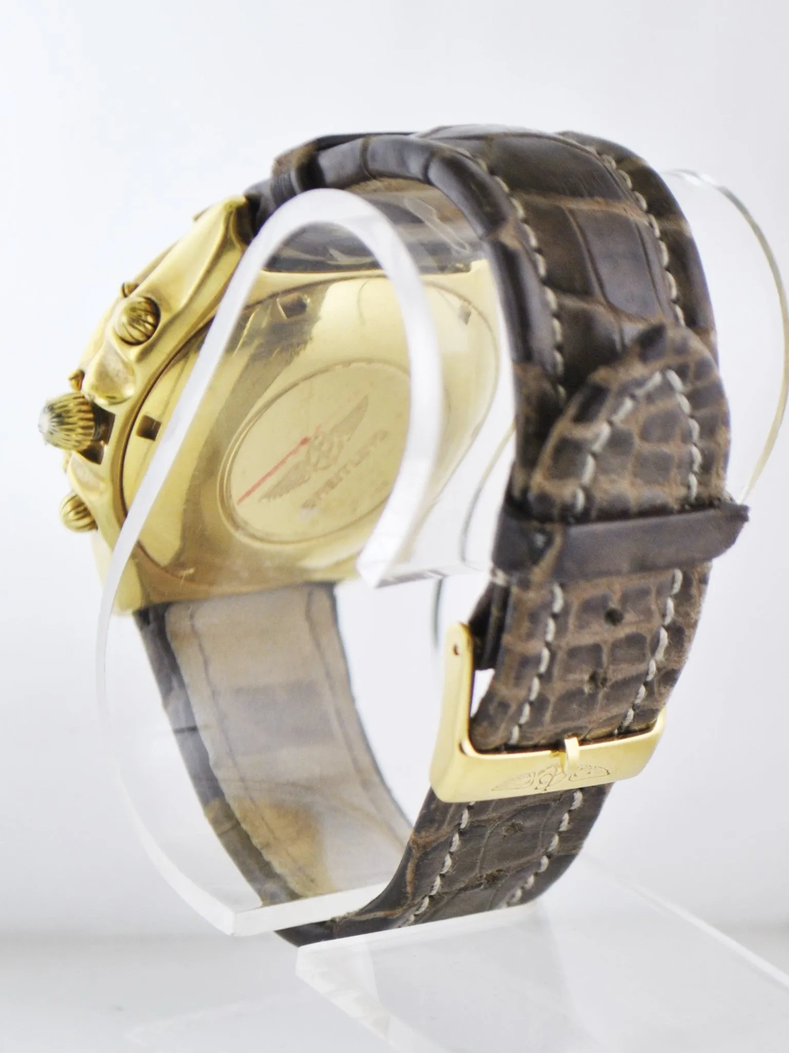 BREITLING 18K Yellow Gold Chronograph Wristwatch w/ Special Blue Mother of Pearl & Diamond Dial - $35K VALUE