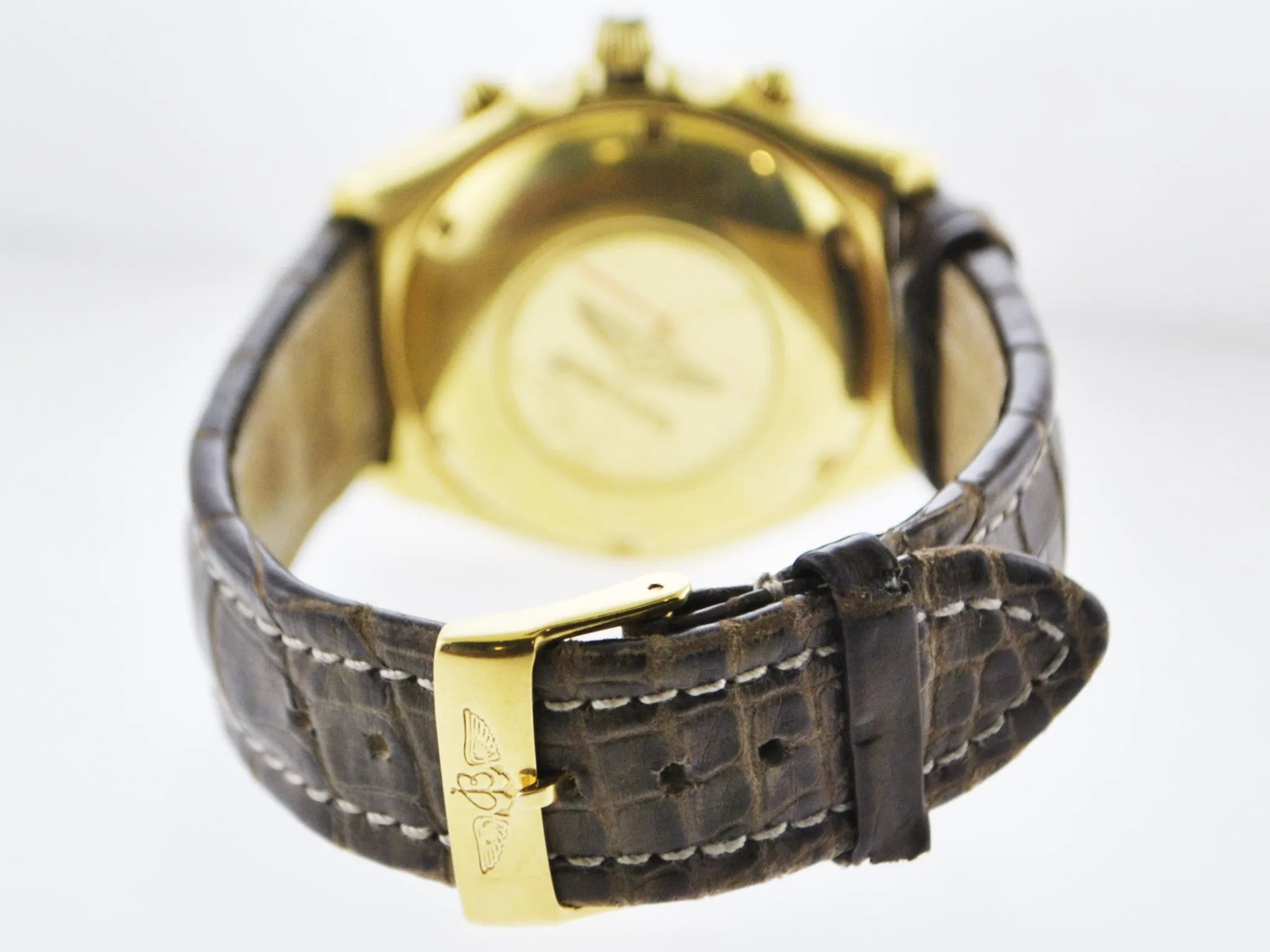 BREITLING 18K Yellow Gold Chronograph Wristwatch w/ Special Blue Mother of Pearl & Diamond Dial - $35K VALUE