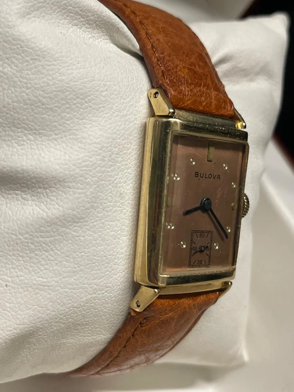 Bulova 1940s Gold Tank Watch - Rose Dial, Blue Hands, Vintage - $13K APR w/ COA!
