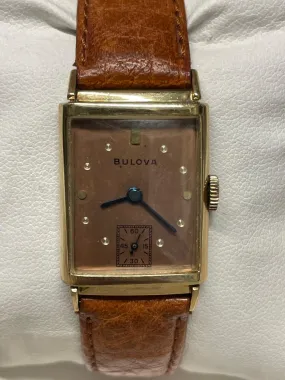 Bulova 1940s Gold Tank Watch - Rose Dial, Blue Hands, Vintage - $13K APR w/ COA!