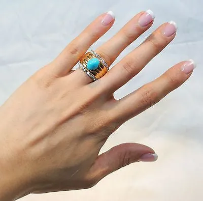 BVLGARI 1970s Vintage 4 Carat Turquoise & Diamond Ring in 18K Gold - $15K VALUE