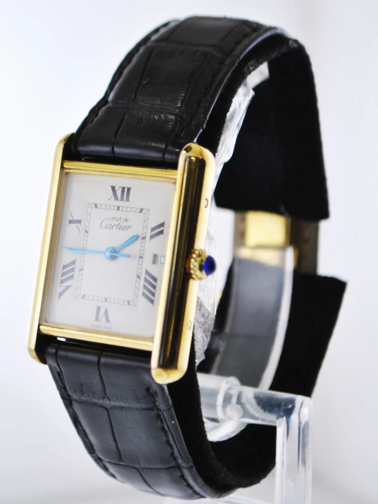 CARTIER Beautiful Vintage #2413 Rectangle Quartz Wristwatch in Gold Plated Sterling Silver - $6K VALUE!