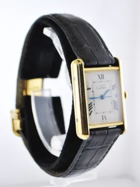 CARTIER Beautiful Vintage #2413 Rectangle Quartz Wristwatch in Gold Plated Sterling Silver - $6K VALUE!