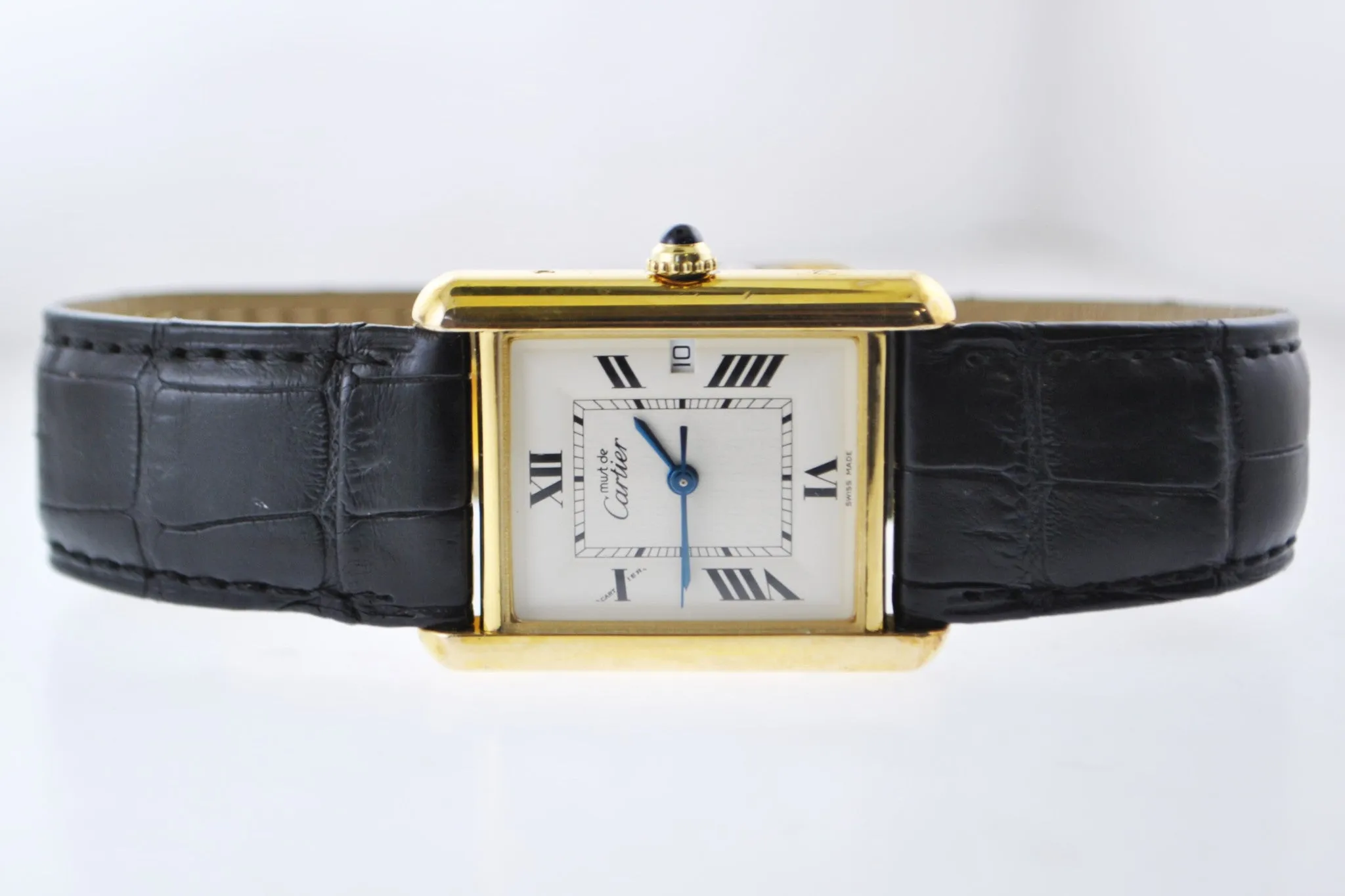 CARTIER Beautiful Vintage #2413 Rectangle Quartz Wristwatch in Gold Plated Sterling Silver - $6K VALUE!