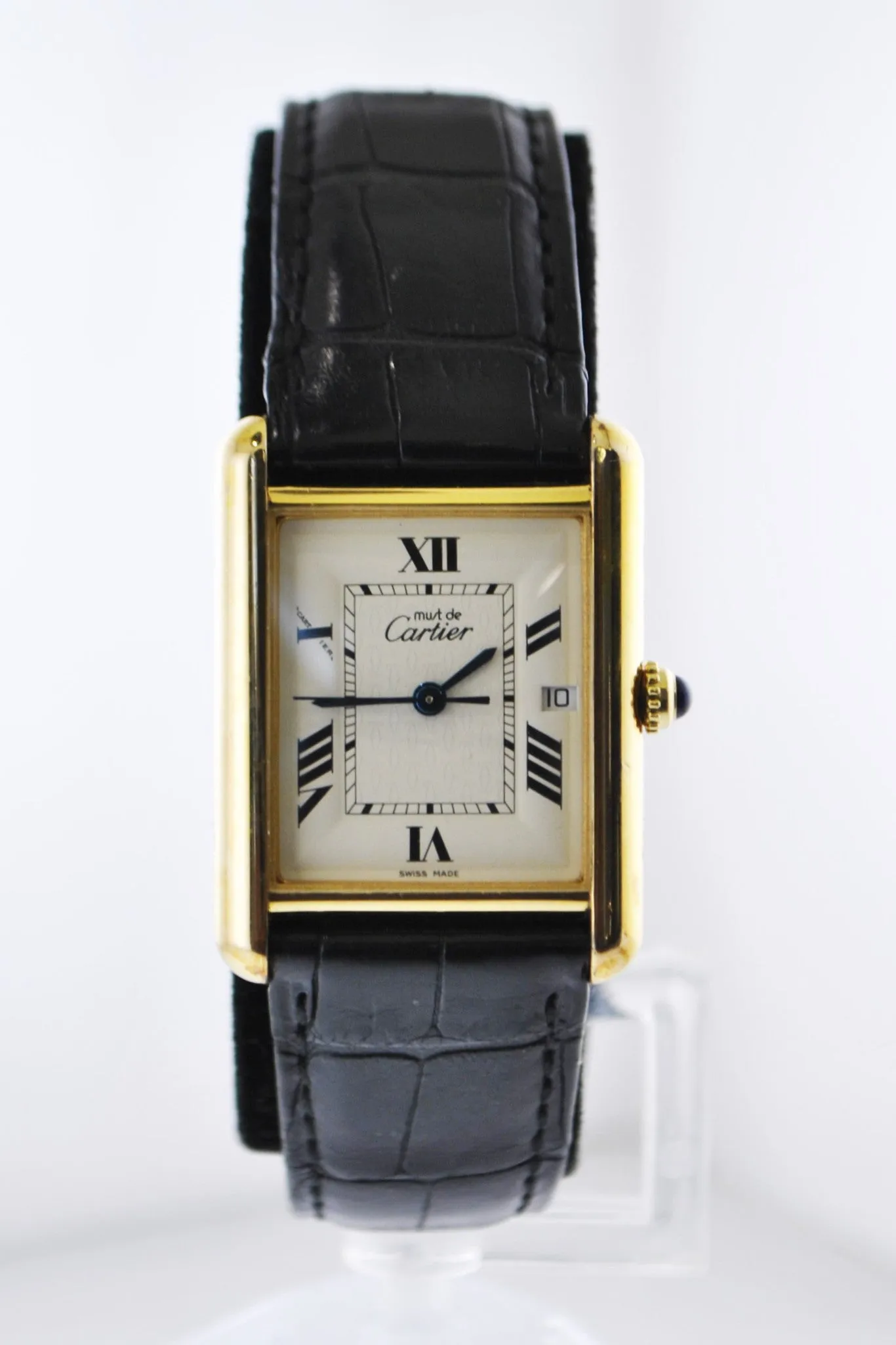 CARTIER Beautiful Vintage #2413 Rectangle Quartz Wristwatch in Gold Plated Sterling Silver - $6K VALUE!