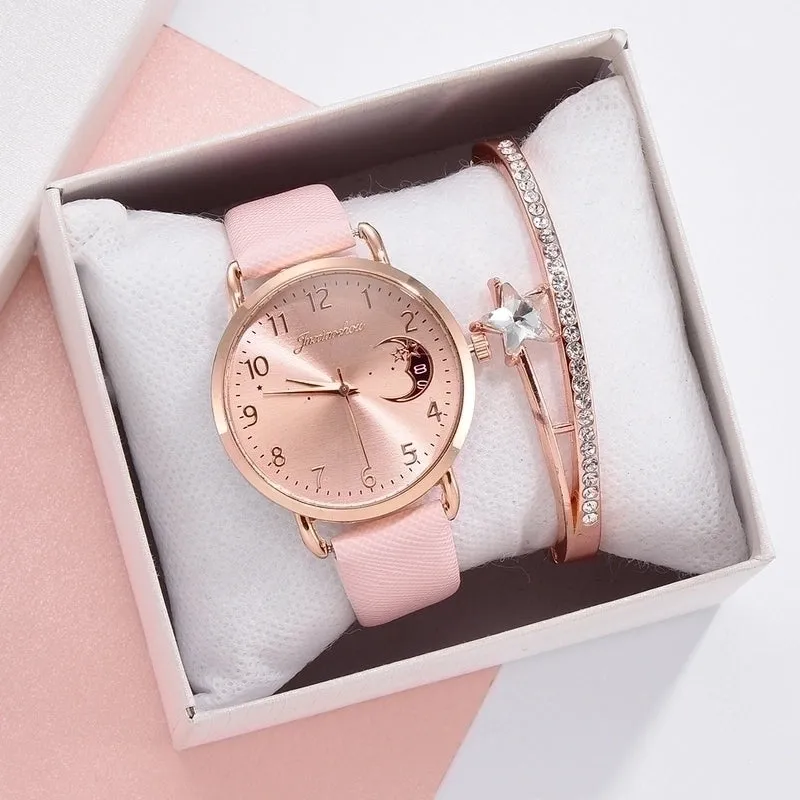 Casual Elegant Star Moon Buckle Quartz Women's Watches