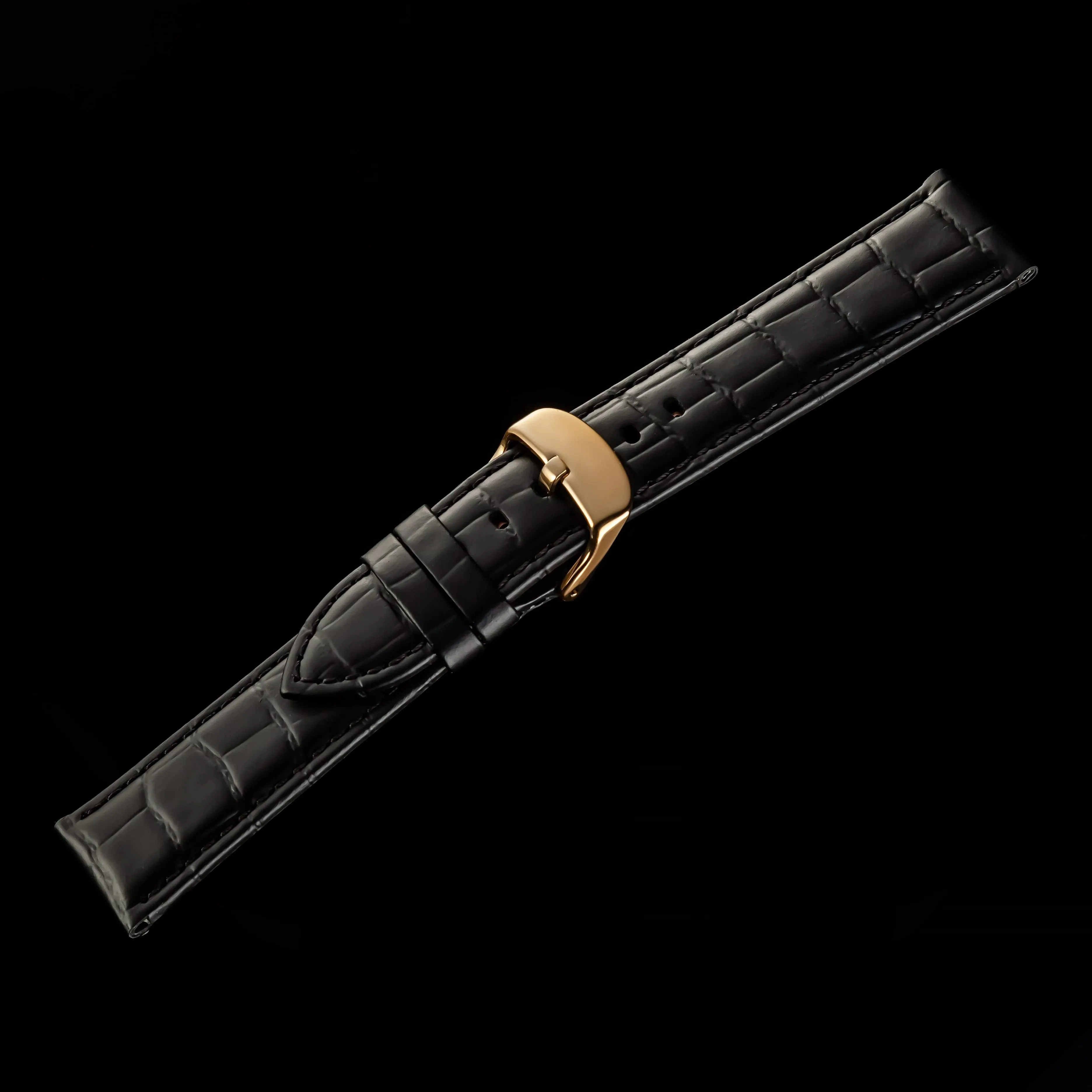 Double Layered Replacement Black Leather Crocodile Pattern Watch Band 22 mm