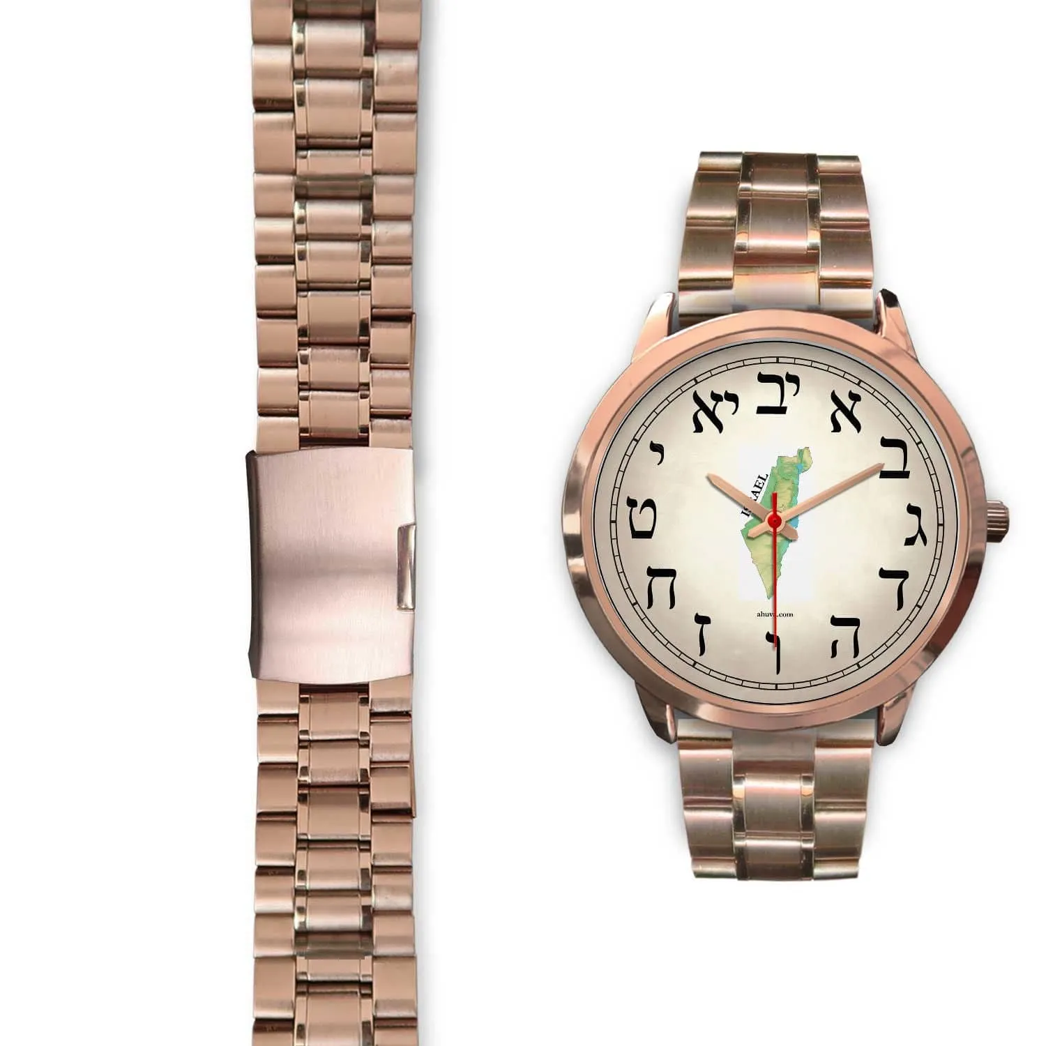 Elegant Hebrew Watch Map of Israel Silver