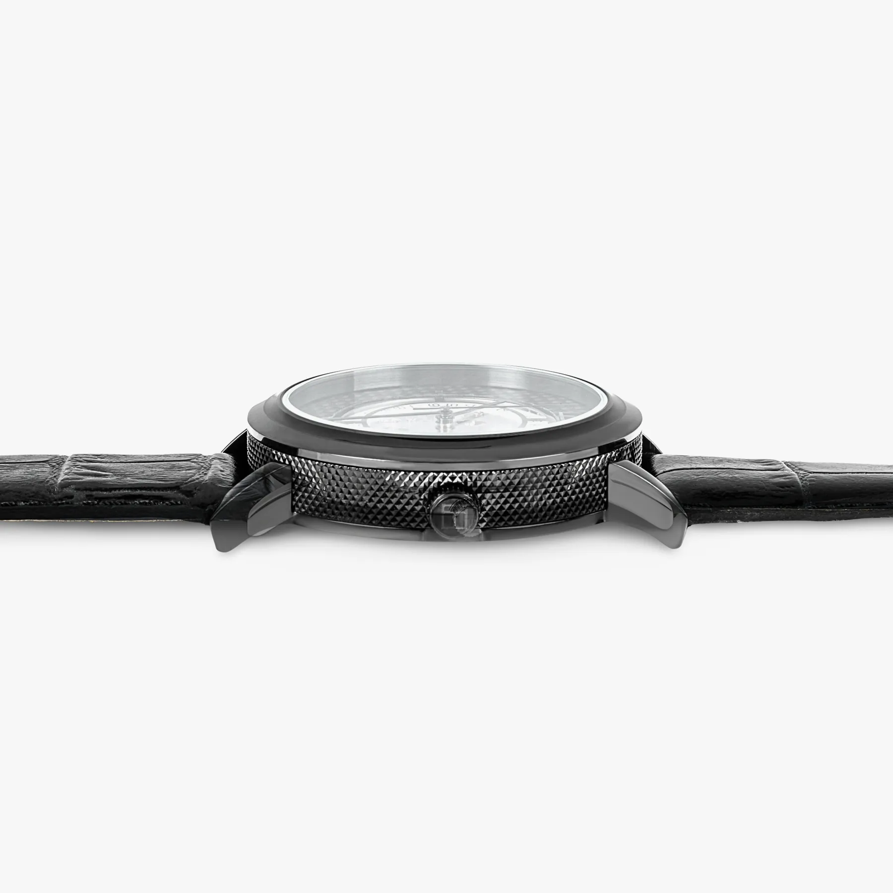 Esposto Automatic watch with black leather, black carbon fibre and black IP plated stainless steel