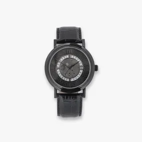 Esposto Automatic watch with black leather, black carbon fibre and black IP plated stainless steel