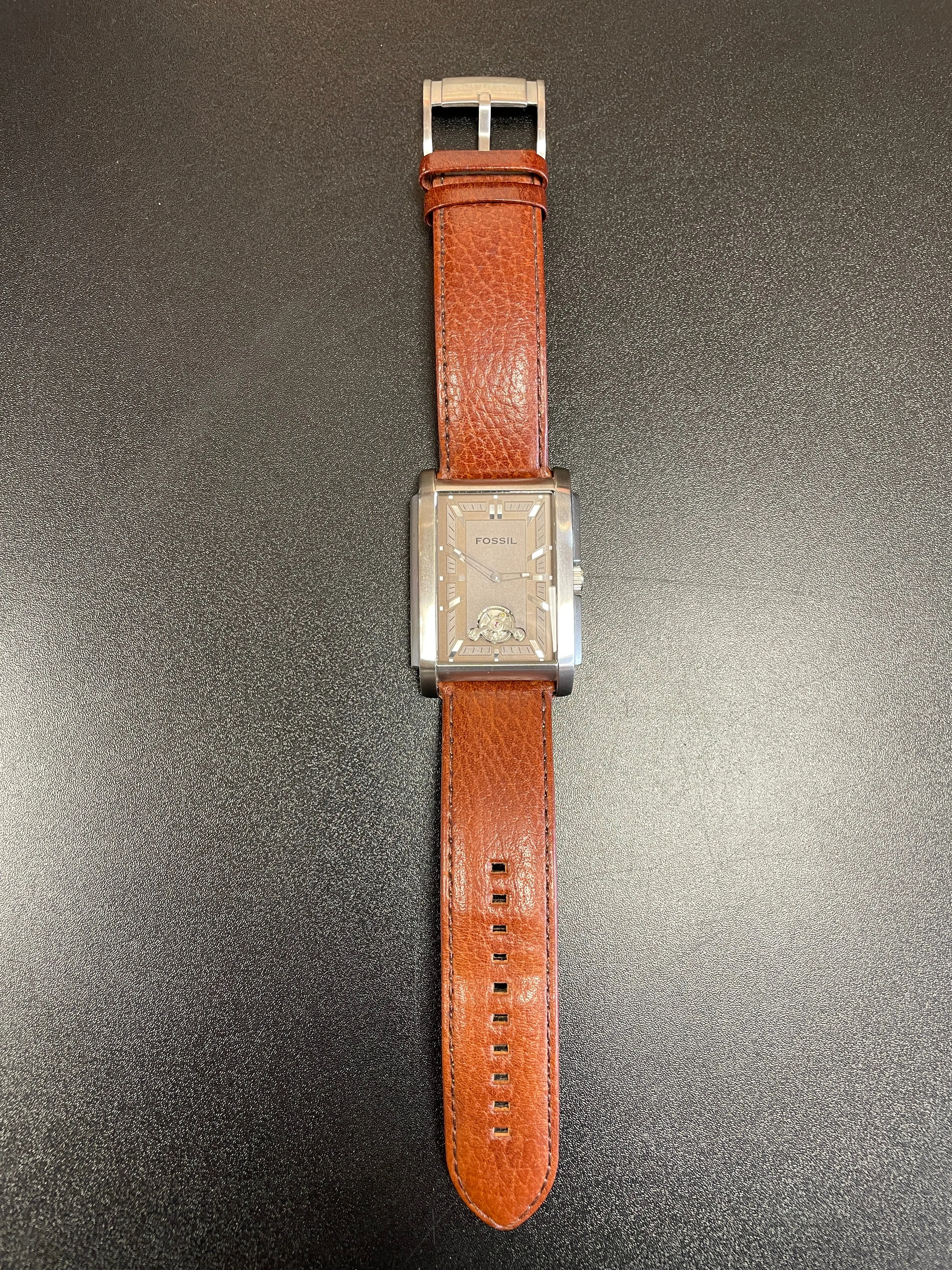 Fossil Steel Watch with Tan Leather Strap
