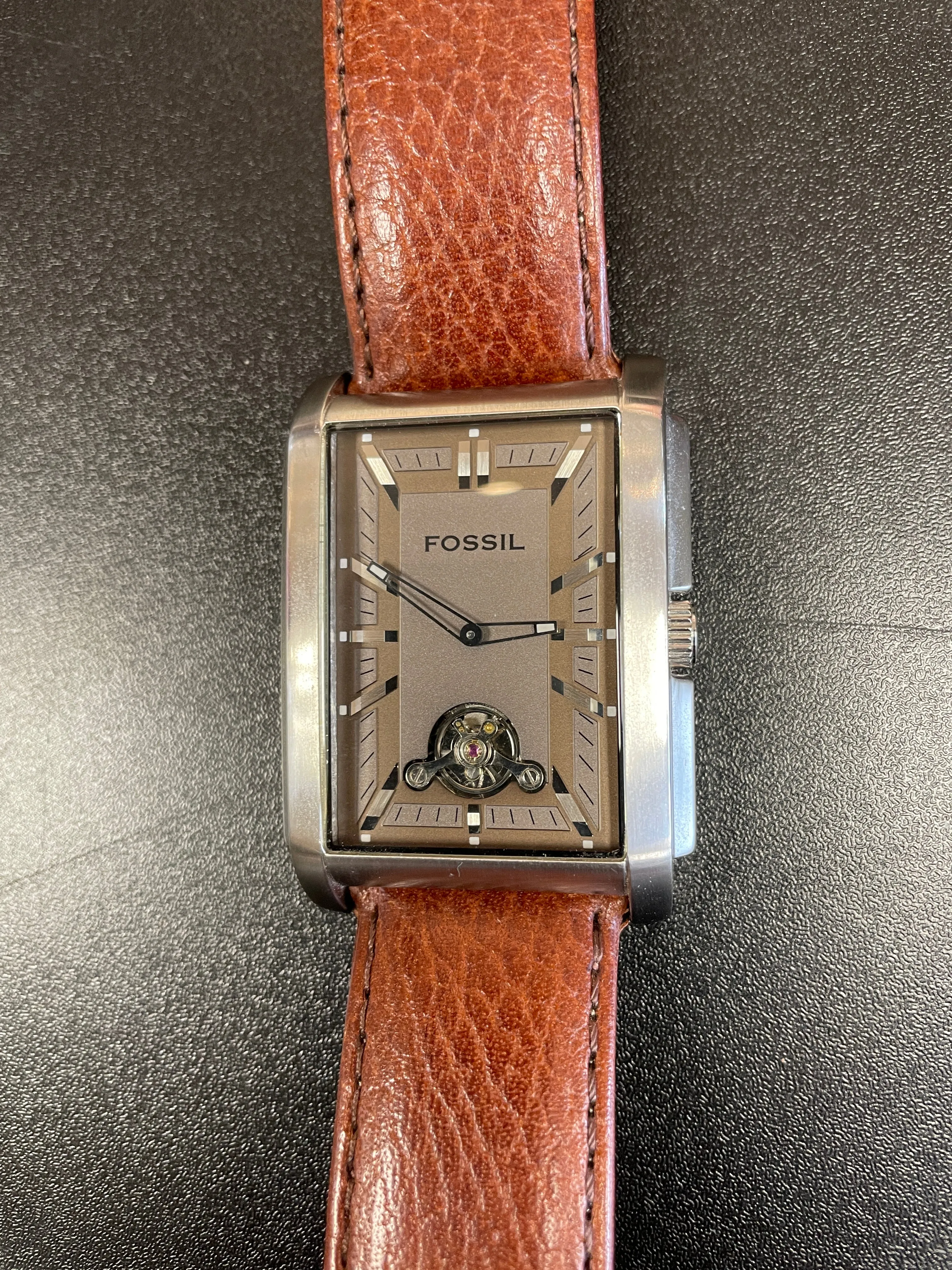 Fossil Steel Watch with Tan Leather Strap