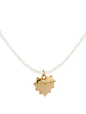 Gold Milagros heart pearl chain necklace