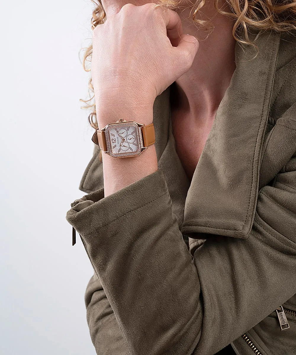 Guess GW0309l3 ROSE GOLD TONE CASE GENUINE LEATHER Women WATCH