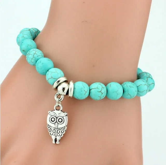 Lemon Value Vintage Charms Rhinestone Bead Owl Elephant Pendant Bracelet Fashion Hand Cross Bracelet Women Jewelry Pulseras F007