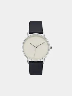 Lyka Silver and Black Watch with Grey Face | Black Vegan Leather Strap