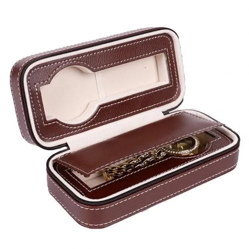 Maxime Portable Leather Zipper Travel Watch Storage Case 2/4/8 Grids