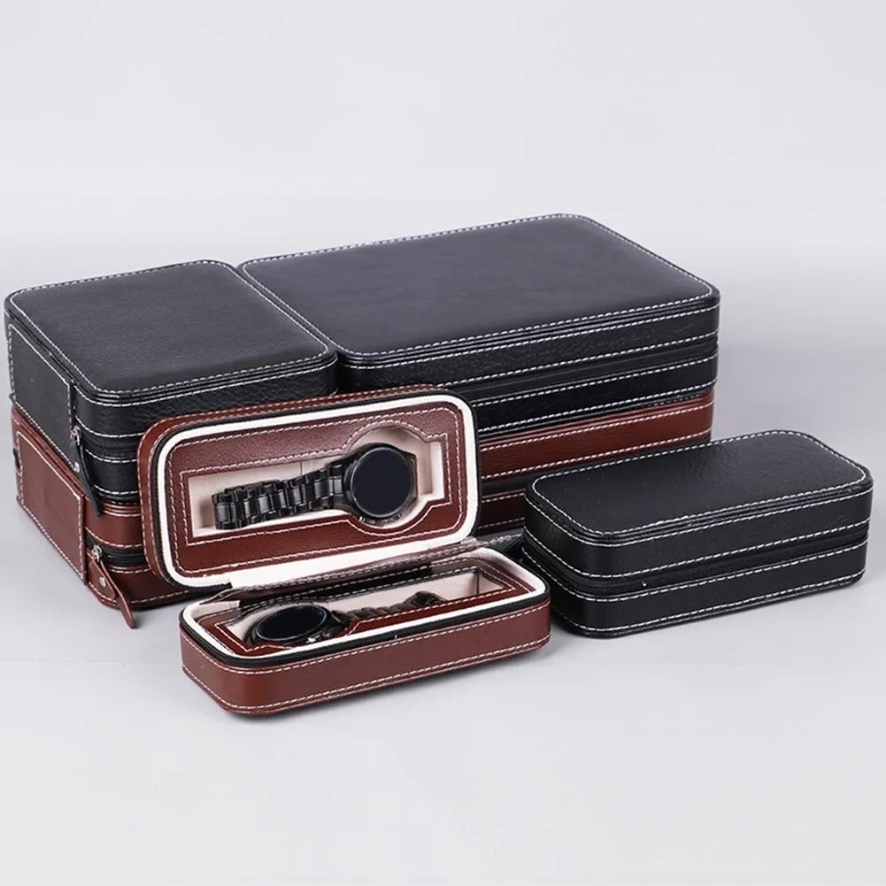 Maxime Portable Leather Zipper Travel Watch Storage Case 2/4/8 Grids
