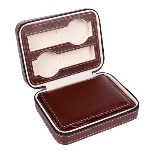 Maxime Portable Leather Zipper Travel Watch Storage Case 2/4/8 Grids