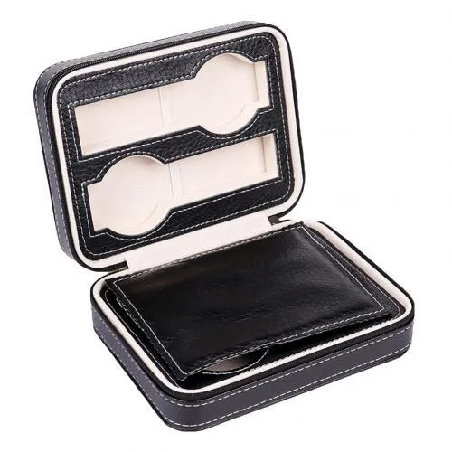 Maxime Portable Leather Zipper Travel Watch Storage Case 2/4/8 Grids