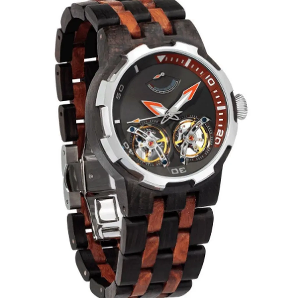 Men's Dual Wheel Automatic Ebony & Rosewood Watch - 2019 Most Popular