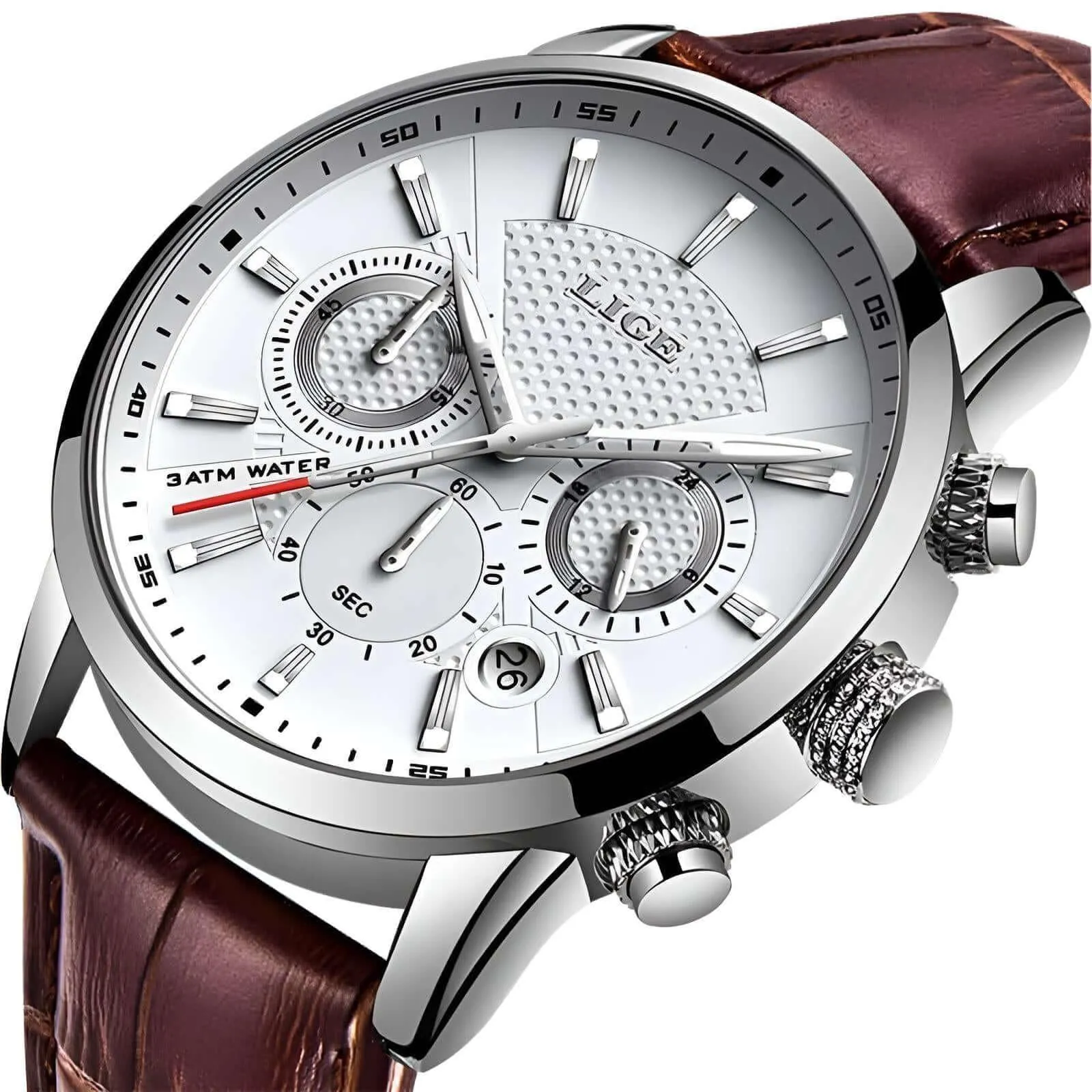 Men's Leather Chronograph Waterproof Watch