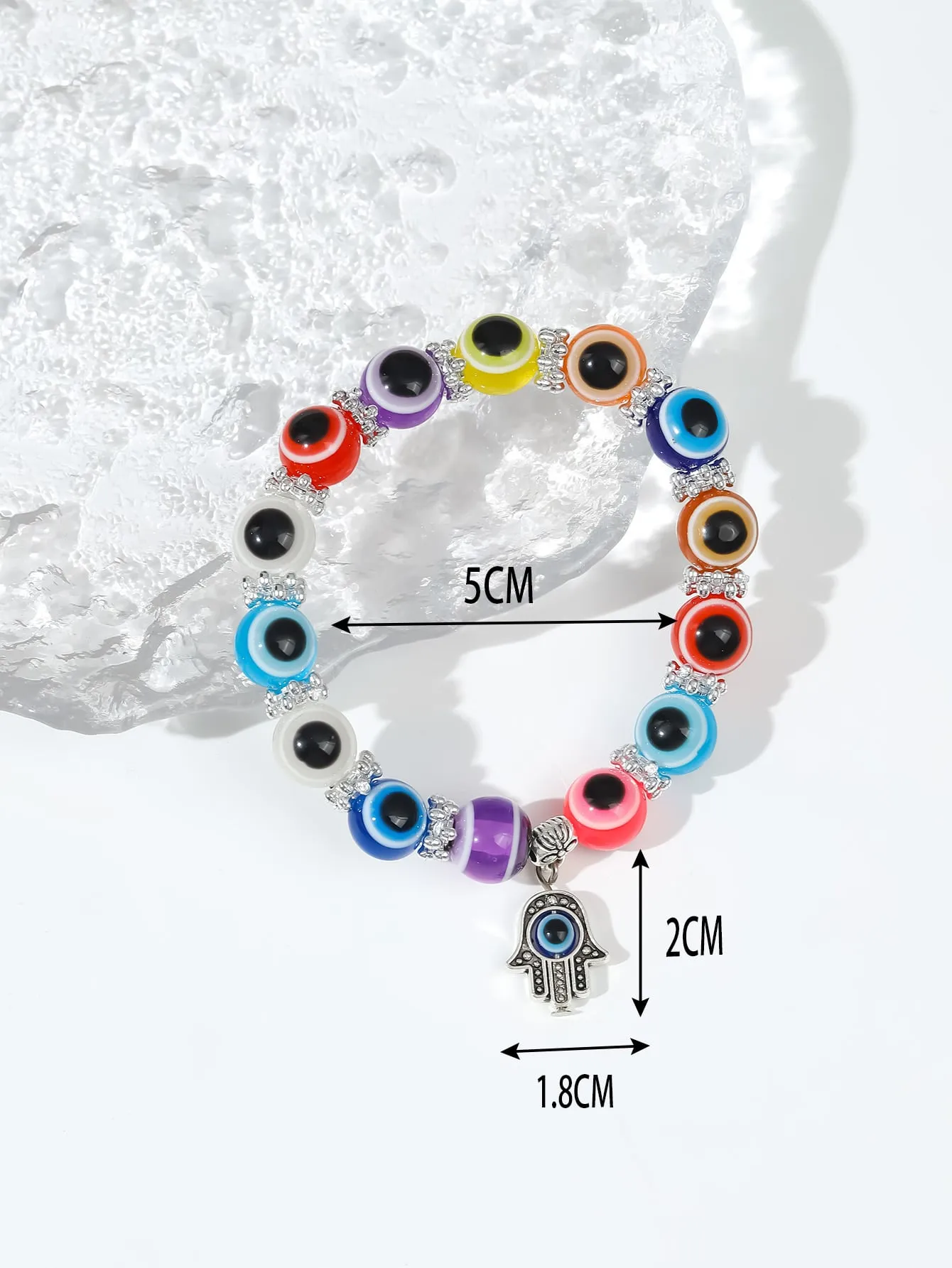Multicolor Hand Charm Eyeball Decor Beaded Bracelet Stackable Stretch Bracelets
