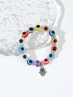 Multicolor Hand Charm Eyeball Decor Beaded Bracelet Stackable Stretch Bracelets