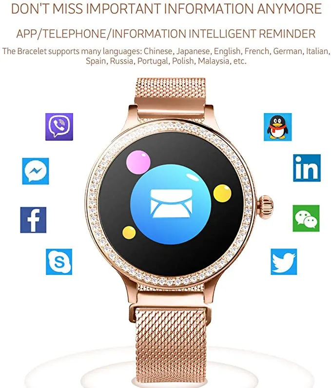 New in box! Women's Gold Smart Watch, Fitness & Activity Tracker, Heart Rate Monitor Blood Pressure, Sleep Monitor, Calorie Counter,Remote Camera Control, Music Control, IP67 Waterproof Smartwatch Compatible with iOS Android