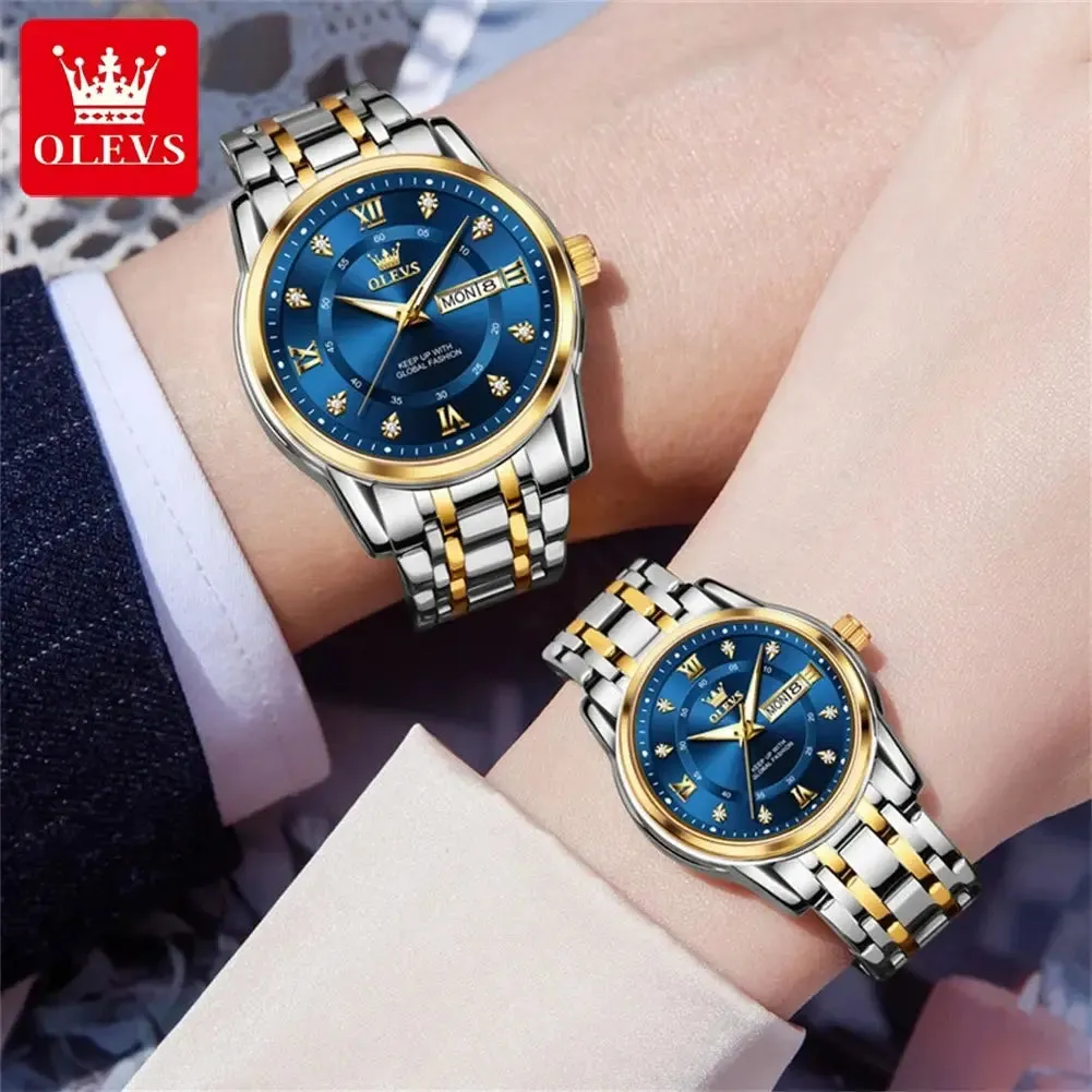 OLEVS 5513 ELEGANCE® Quartz Mens Women Couple Watches Set Top Brand Luxury Original  Luminous Hand Stainless Steel Waterproof Wristwatch ELEGANCE®