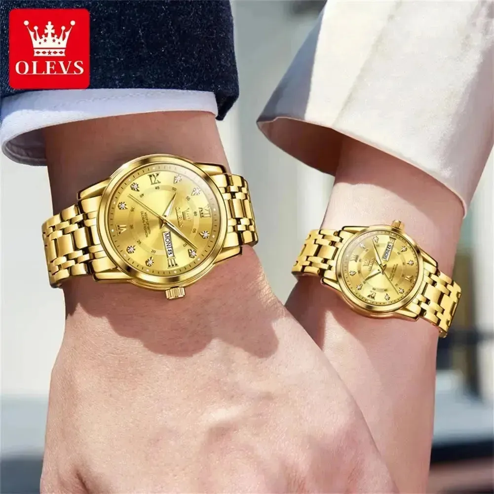 OLEVS 5513 ELEGANCE® Quartz Mens Women Couple Watches Set Top Brand Luxury Original  Luminous Hand Stainless Steel Waterproof Wristwatch ELEGANCE®