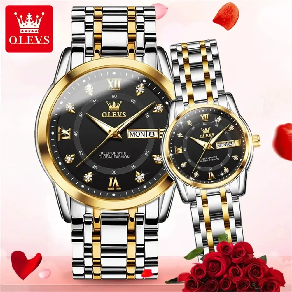 OLEVS 5513 ELEGANCE® Quartz Mens Women Couple Watches Set Top Brand Luxury Original  Luminous Hand Stainless Steel Waterproof Wristwatch ELEGANCE®