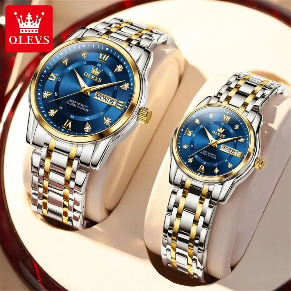 OLEVS 5513 ELEGANCE® Quartz Mens Women Couple Watches Set Top Brand Luxury Original  Luminous Hand Stainless Steel Waterproof Wristwatch ELEGANCE®