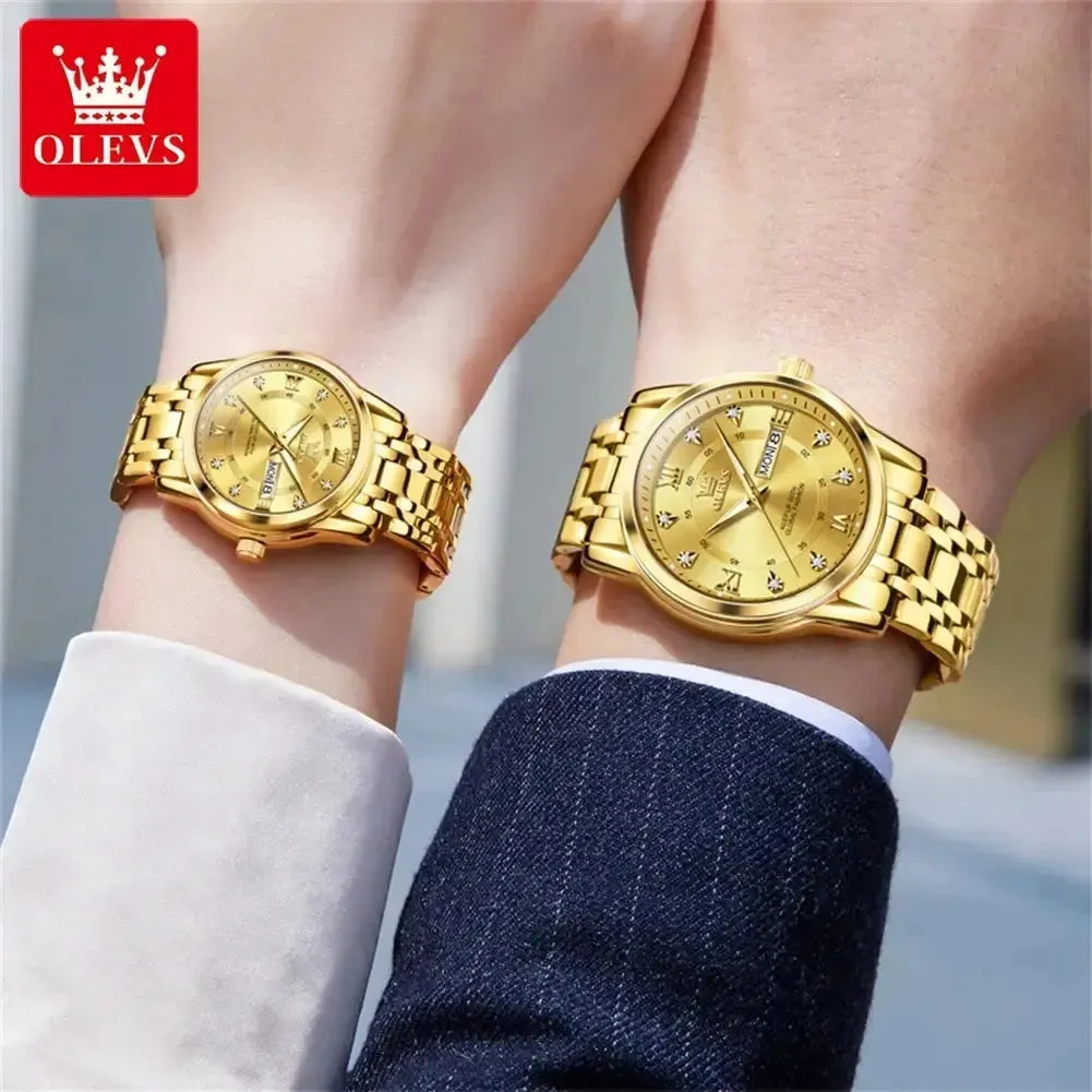 OLEVS 5513 ELEGANCE® Quartz Mens Women Couple Watches Set Top Brand Luxury Original  Luminous Hand Stainless Steel Waterproof Wristwatch ELEGANCE®