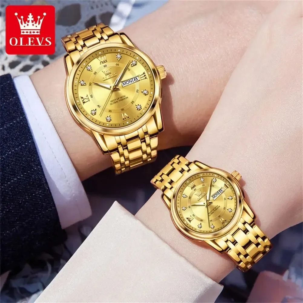 OLEVS 5513 ELEGANCE® Quartz Mens Women Couple Watches Set Top Brand Luxury Original  Luminous Hand Stainless Steel Waterproof Wristwatch ELEGANCE®