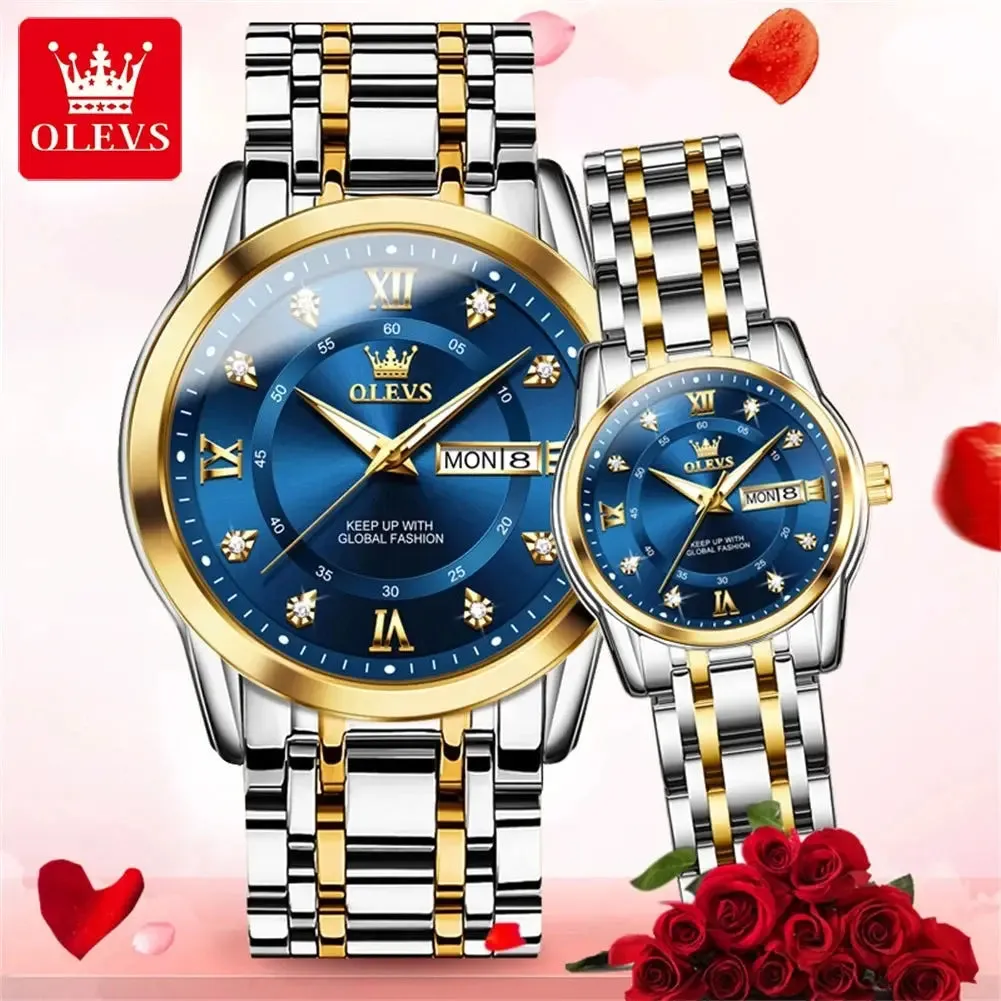 OLEVS 5513 ELEGANCE® Quartz Mens Women Couple Watches Set Top Brand Luxury Original  Luminous Hand Stainless Steel Waterproof Wristwatch ELEGANCE®