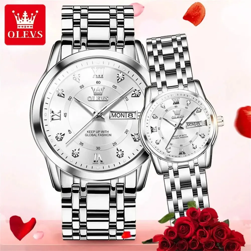 OLEVS 5513 ELEGANCE® Quartz Mens Women Couple Watches Set Top Brand Luxury Original  Luminous Hand Stainless Steel Waterproof Wristwatch ELEGANCE®