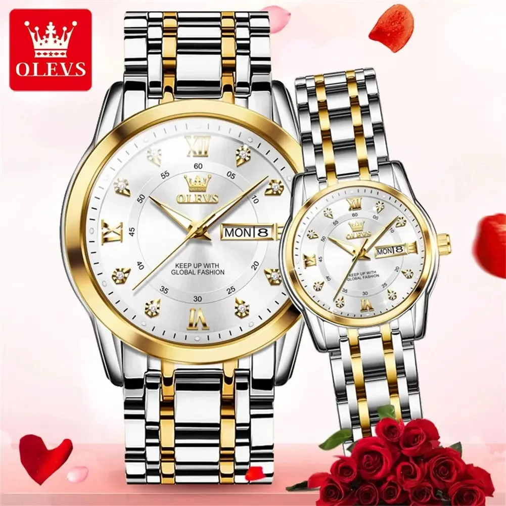 OLEVS 5513 ELEGANCE® Quartz Mens Women Couple Watches Set Top Brand Luxury Original  Luminous Hand Stainless Steel Waterproof Wristwatch ELEGANCE®
