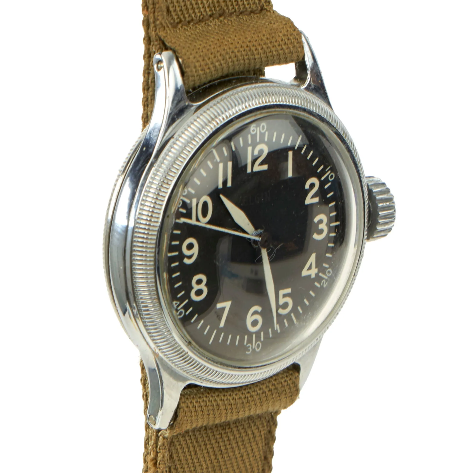 Original U.S. WWII New Old Stock A-11 USAAF Wrist Watch by Elgin With Factory Tag - Serial # T424462 (1944)