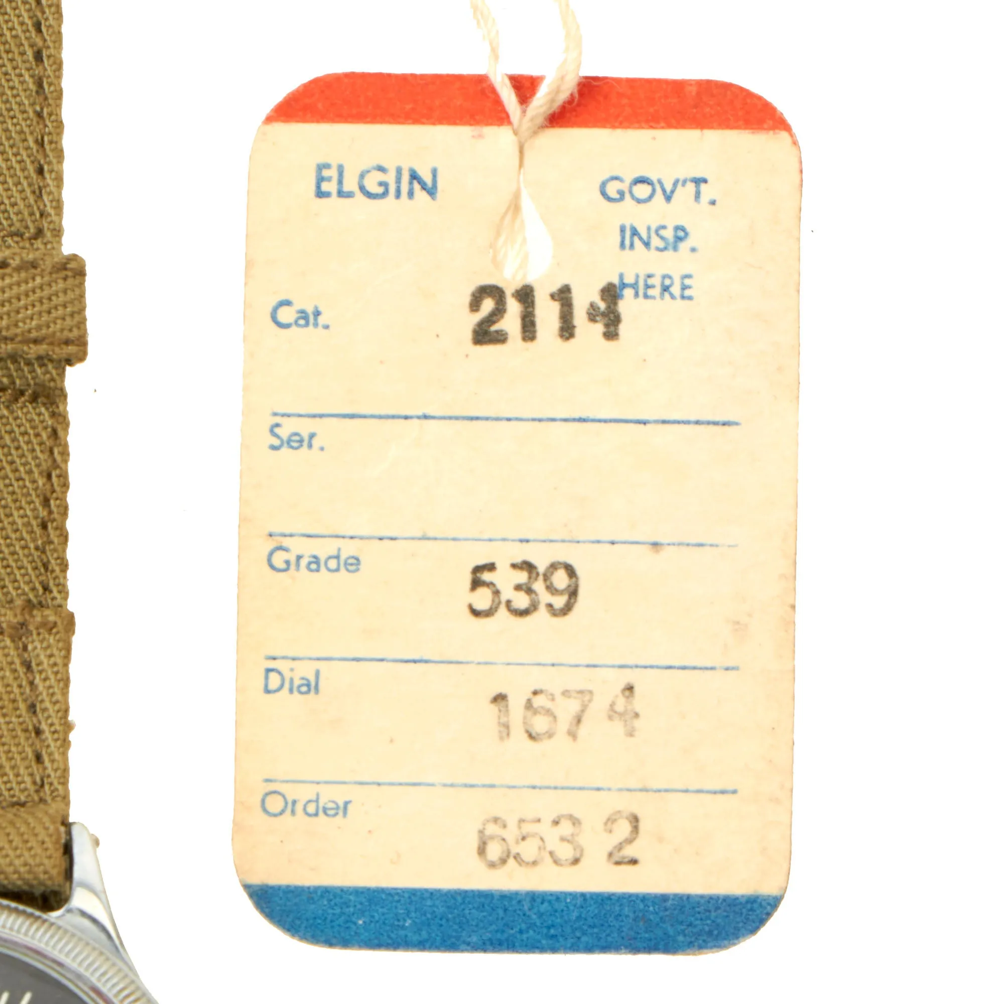 Original U.S. WWII New Old Stock A-11 USAAF Wrist Watch by Elgin With Factory Tag - Serial # T424462 (1944)